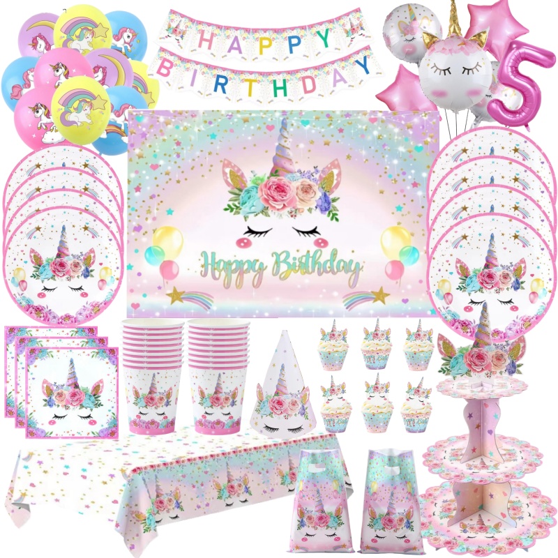 Model Kit Unicorn - Rainbow Unicorn Disposable Tableware 1st Balloon